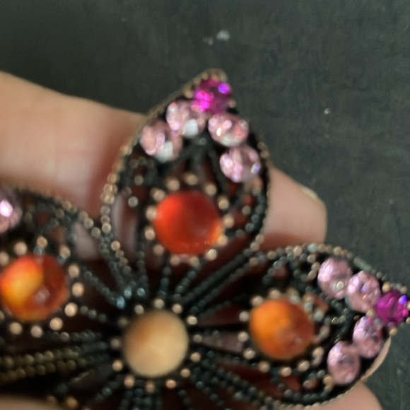 Vintage copper tone Elegant Floral Brooch with Pink and Orange Accents - Picture 4 of 5